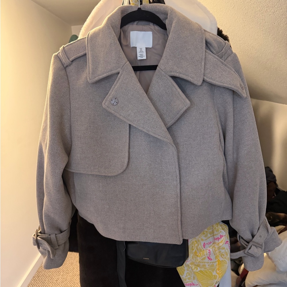 H&M Women's Cropped Pea Coat - Beige